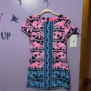 Lily Pulitzer Pink & Navy Elephant Print romper Shift Dress